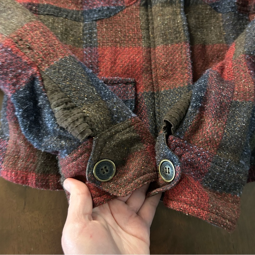 Abercrombie & Fitch Wool Blend Trucker Buffalo Plaid Red Black Jacket Size Small - Picture 7 of 14